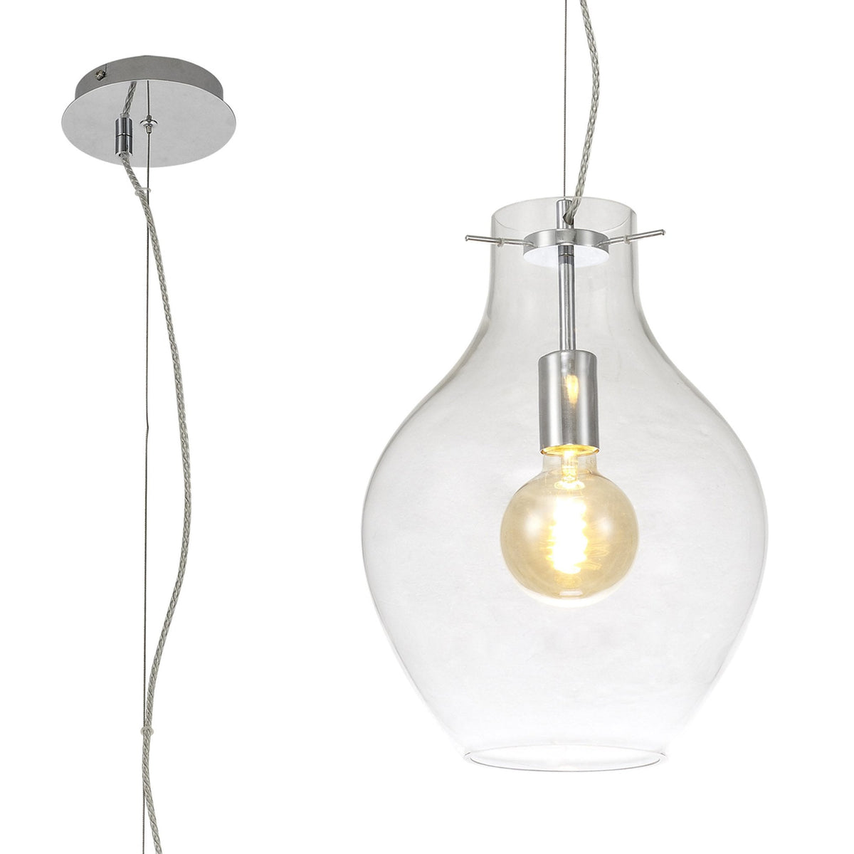 Spreyton 280mm Pendant in Polished Chrome & Clear Glass