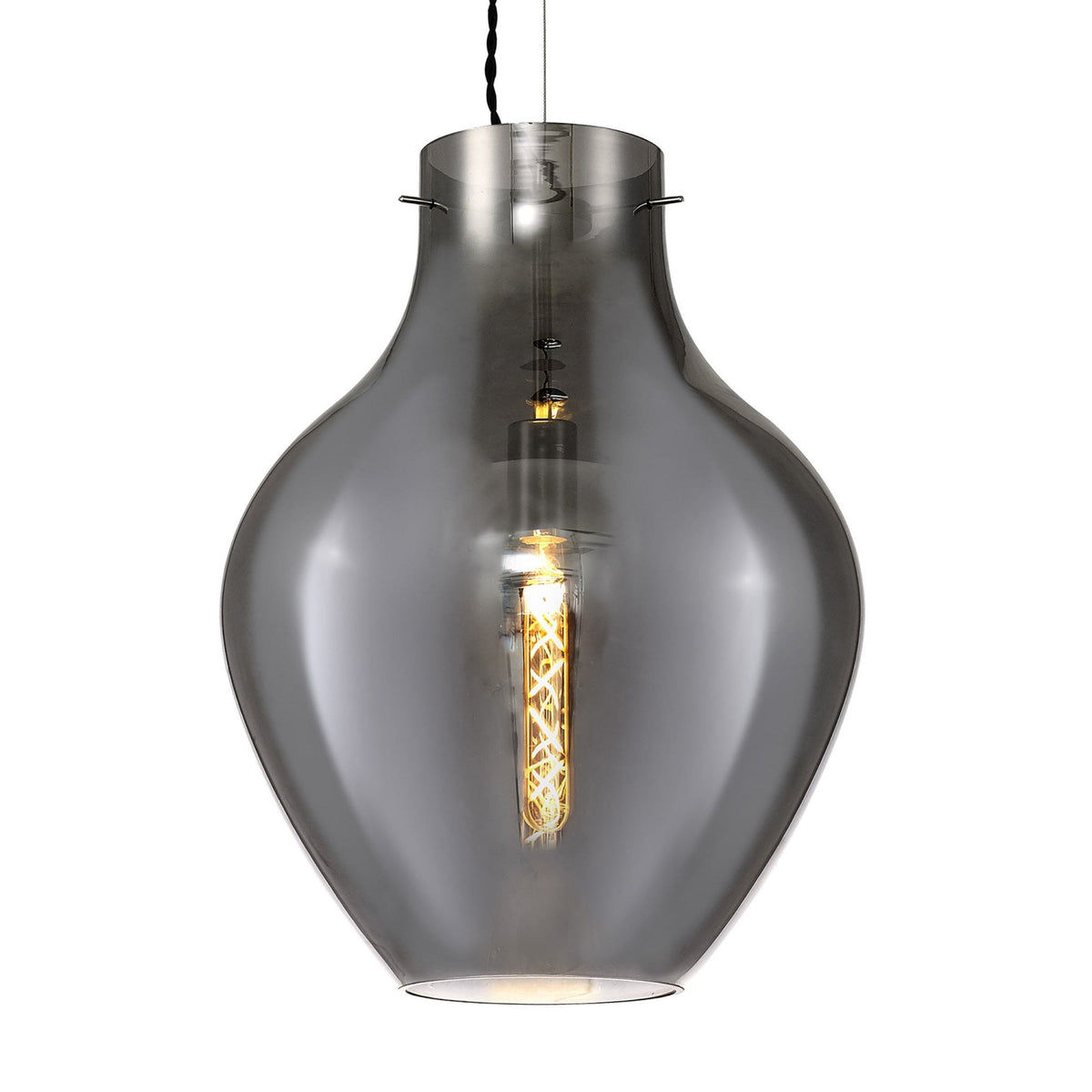Spreyton 380mm Pendant in Polished Chrome & Smoked Glass