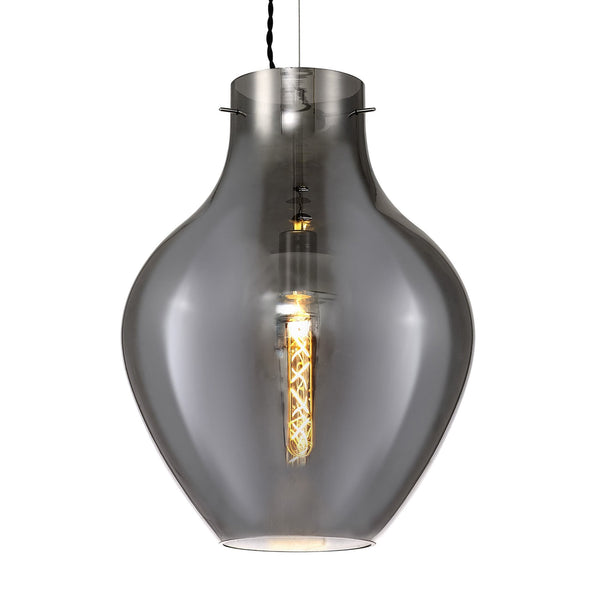 Spreyton 380mm Pendant in Polished Chrome & Smoked Glass