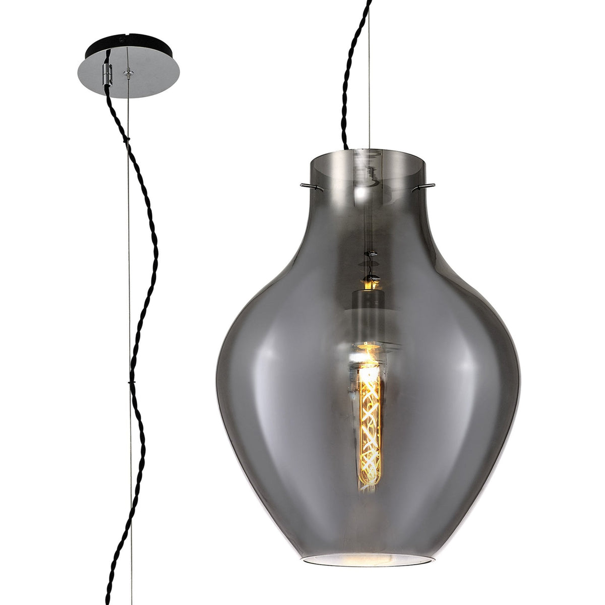 Spreyton 380mm Pendant in Polished Chrome & Smoked Glass