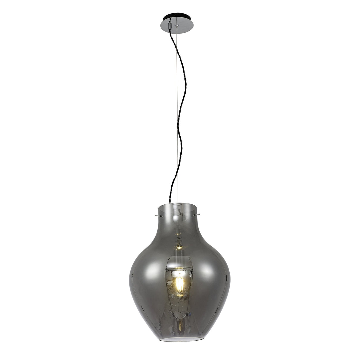 Spreyton 380mm Pendant in Polished Chrome & Smoked Glass