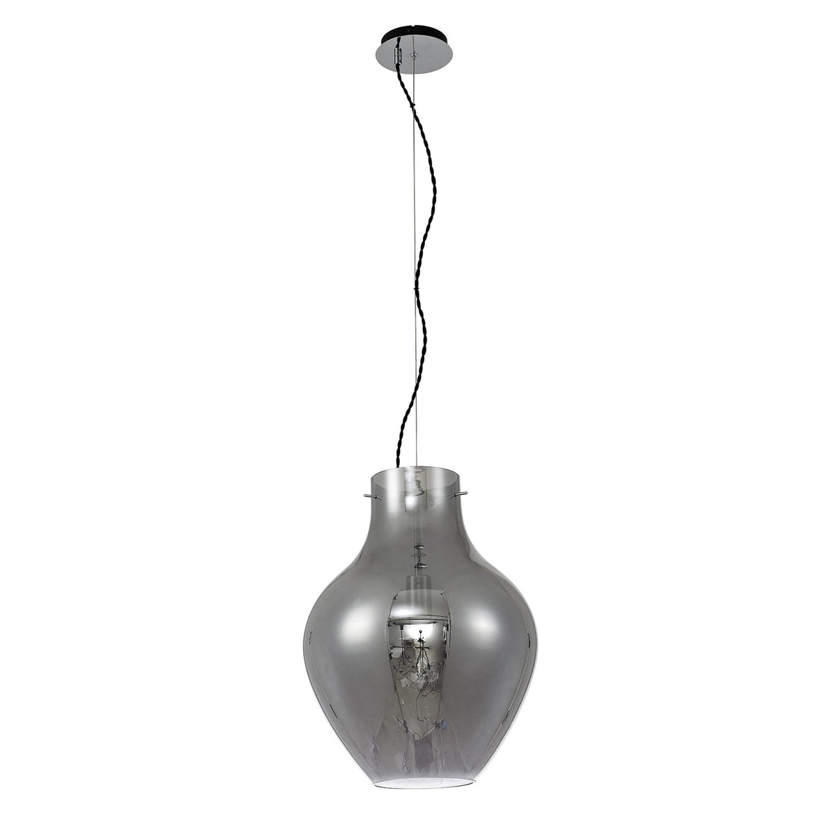 Spreyton 380mm Pendant in Polished Chrome & Smoked Glass