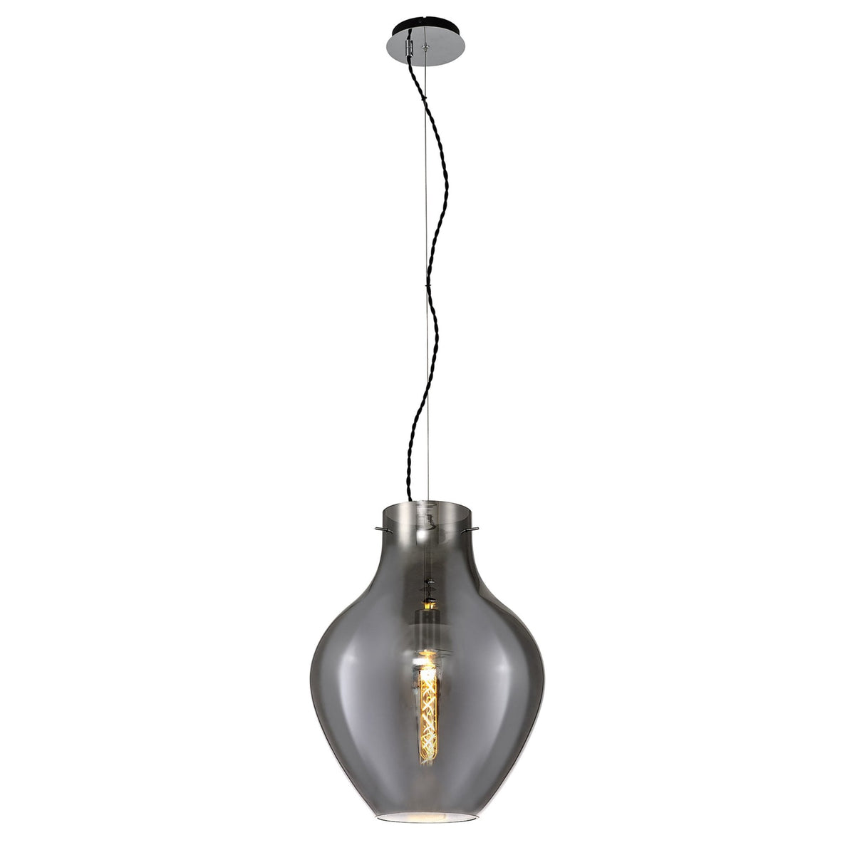 Spreyton 380mm Pendant in Polished Chrome & Smoked Glass