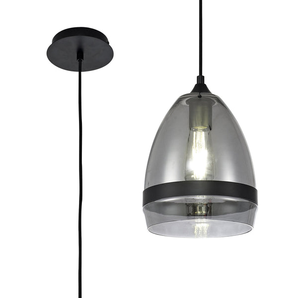 Kenn 200mm Cone Pendant in Matt Black & Smoked Glass