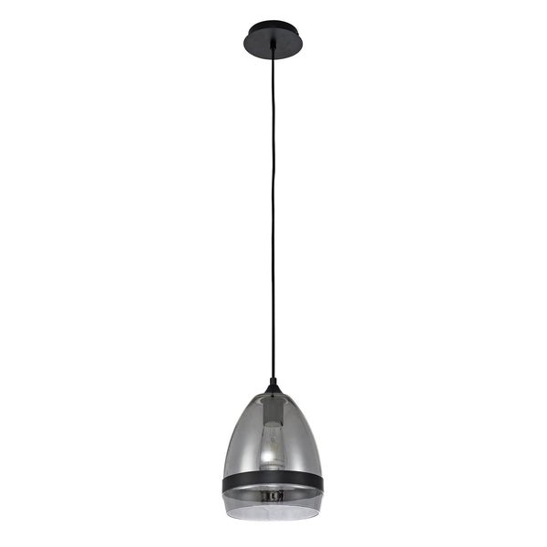 Kenn 200mm Cone Pendant in Matt Black & Smoked Glass