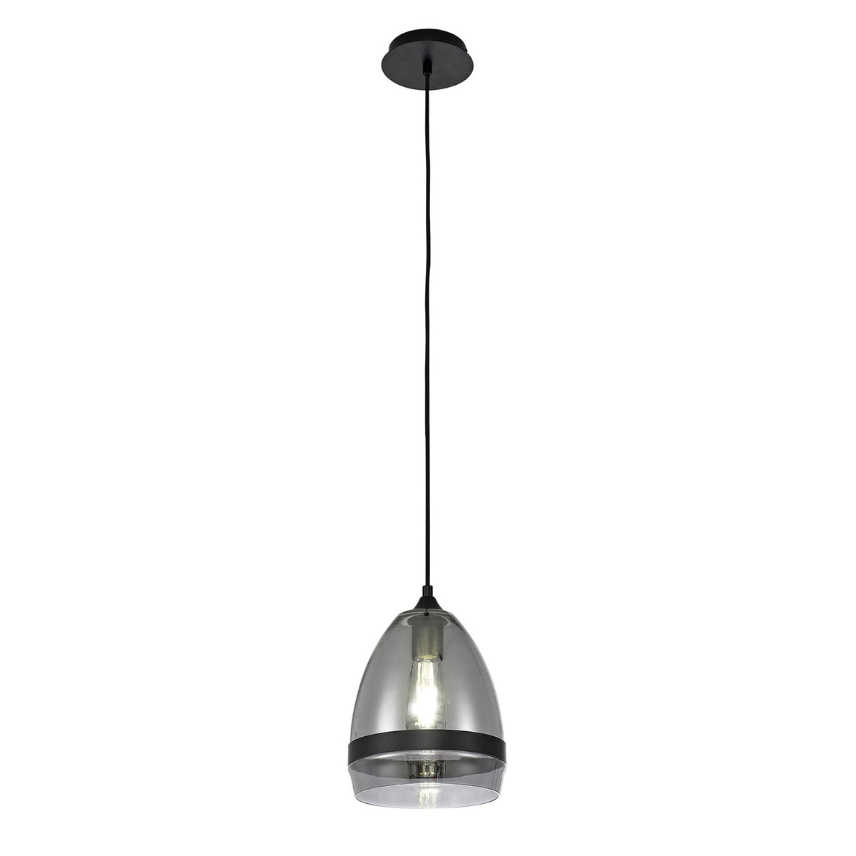Kenn 200mm Cone Pendant in Matt Black & Smoked Glass