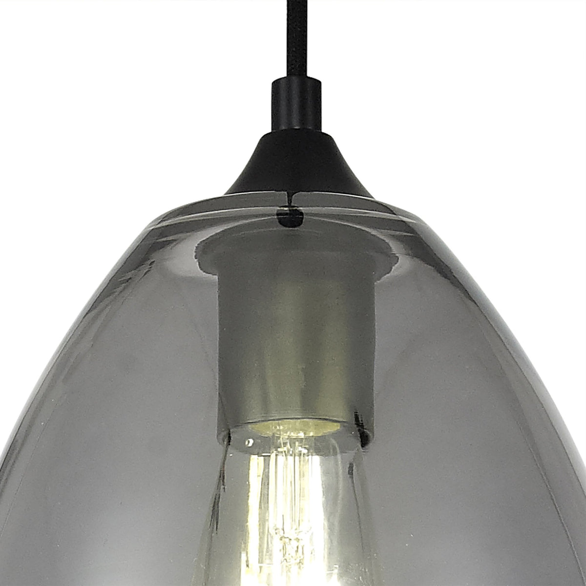 Kenn 200mm Cone Pendant in Matt Black & Smoked Glass