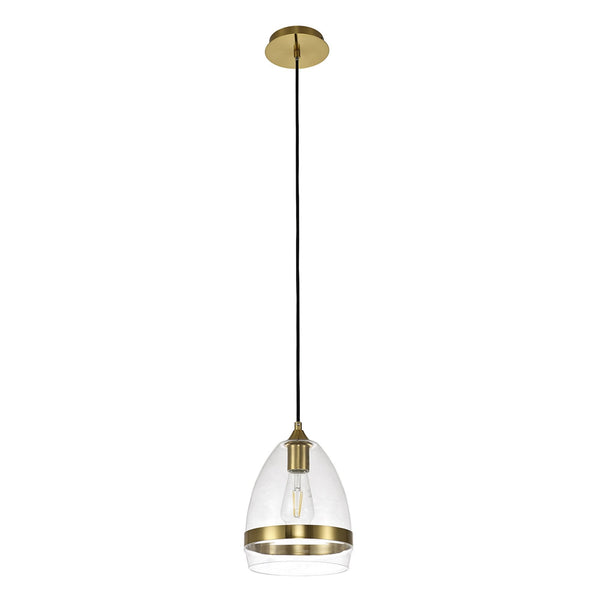 Kenn 200mm Cone Pendant in Ancient Brass & Clear Glass
