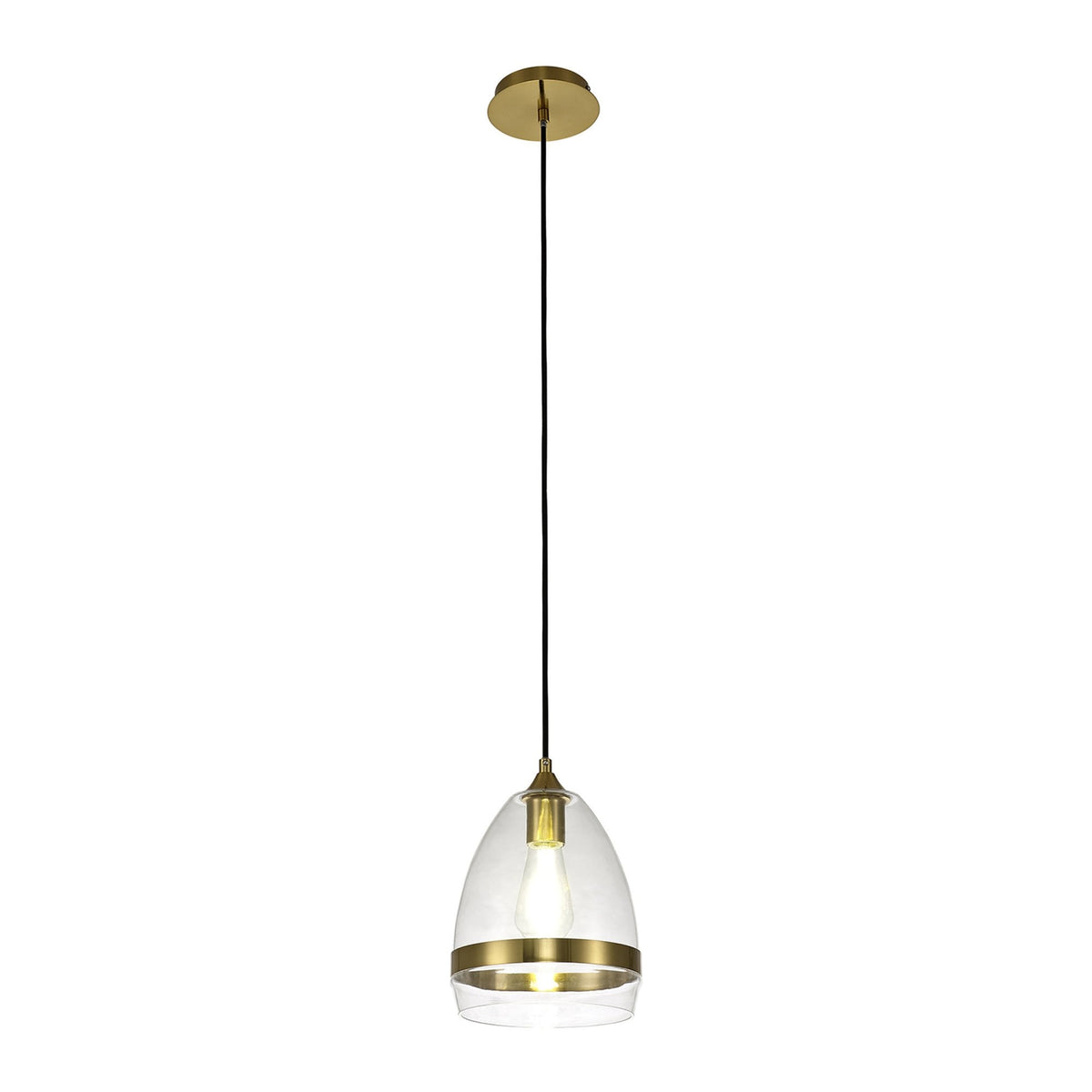 Kenn 200mm Cone Pendant in Ancient Brass & Clear Glass