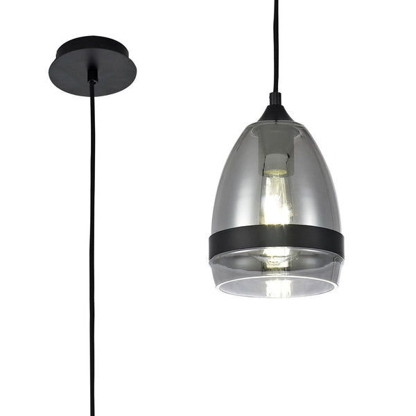 Kenn 150mm Cone Pendant in Matt Black & Smoked Glass