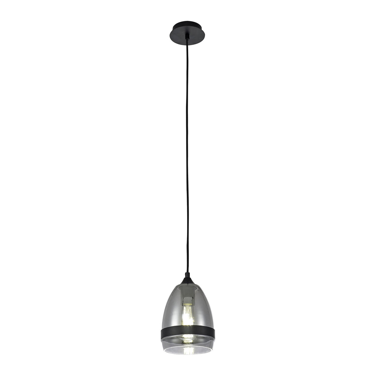 Kenn 150mm Cone Pendant in Matt Black & Smoked Glass