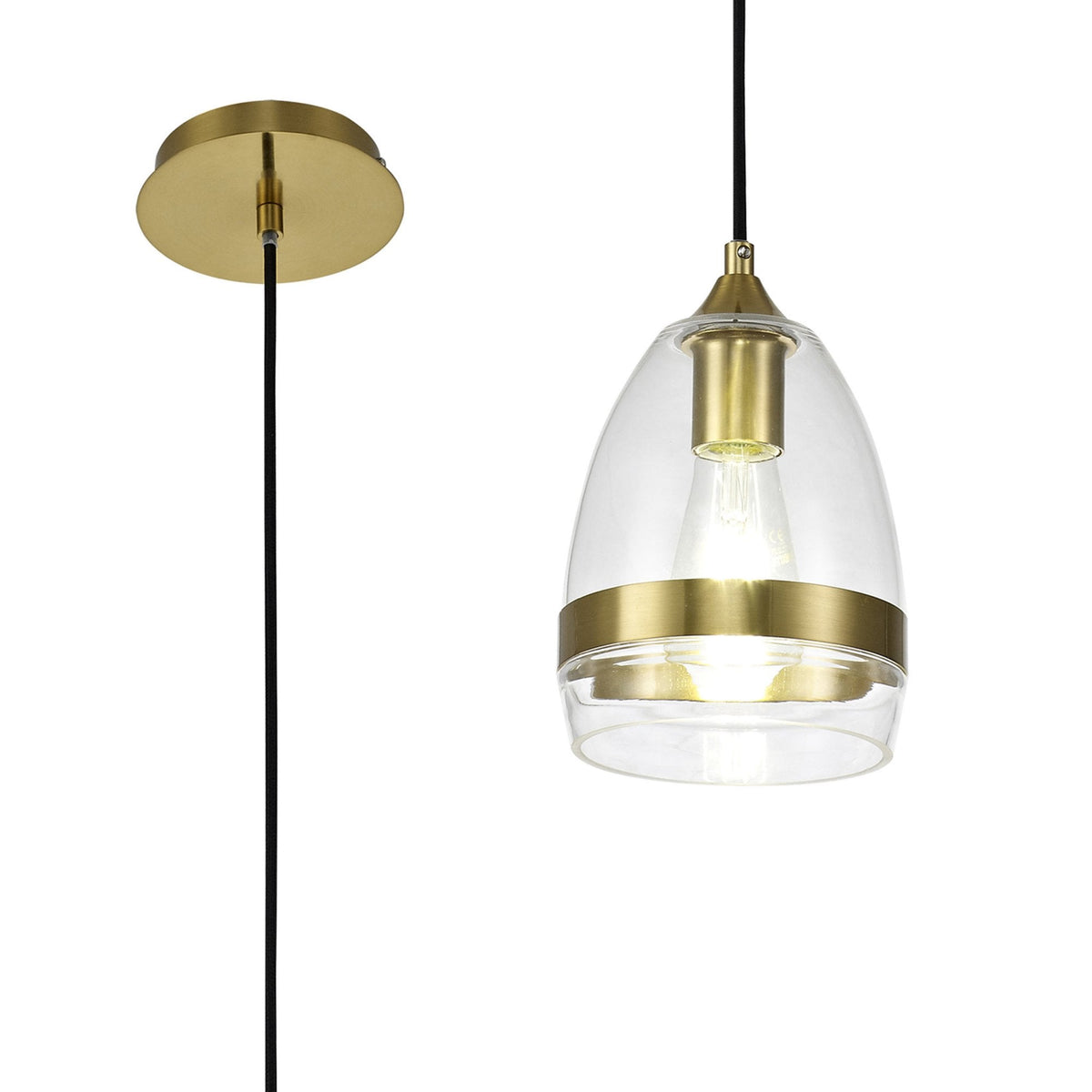 Kenn 150mm Cone Pendant in Ancient Brass & Clear Glass