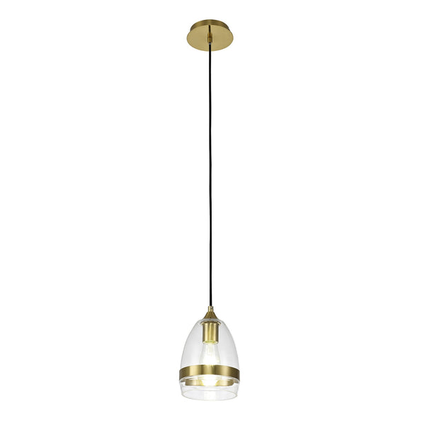 Kenn 150mm Cone Pendant in Ancient Brass & Clear Glass