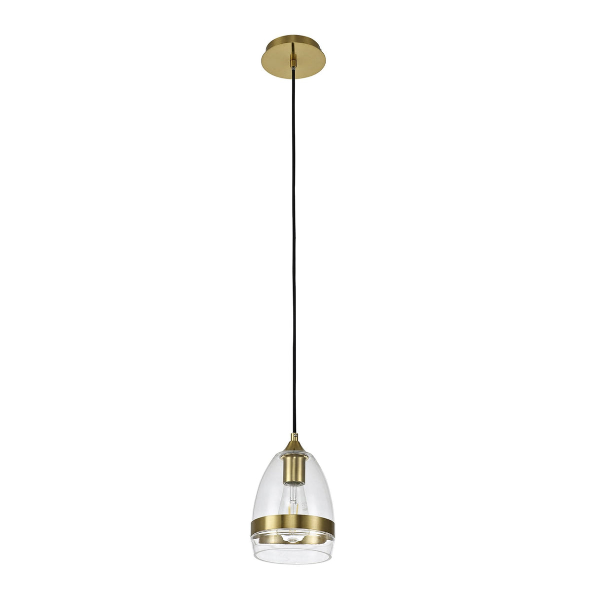 Kenn 150mm Cone Pendant in Ancient Brass & Clear Glass
