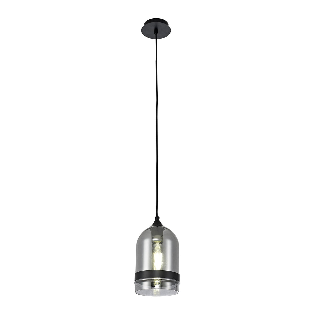Kenn 150mm Dome Pendant in Matt Black & Smoked Glass