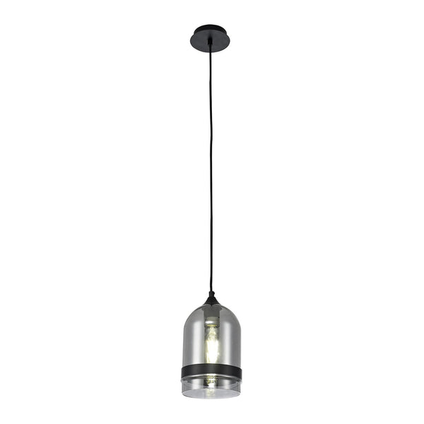 Kenn 150mm Dome Pendant in Matt Black & Smoked Glass