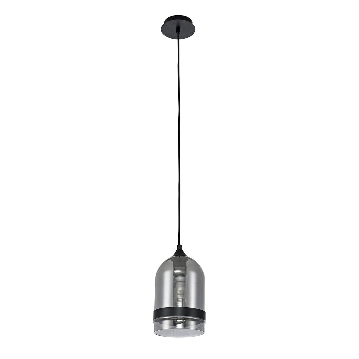 Kenn 150mm Dome Pendant in Matt Black & Smoked Glass