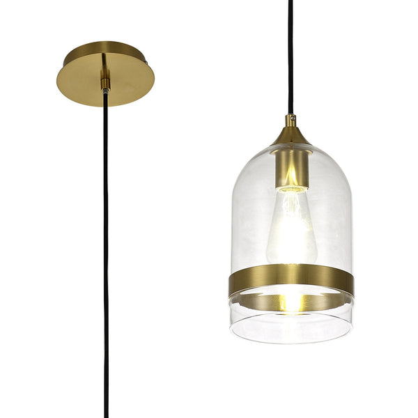 Kenn 150mm Dome Pendant in Ancient Brass & Clear Glass