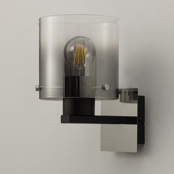 Belstone Switched Wall Light in Black & Chrome with Smoke Fade Glass