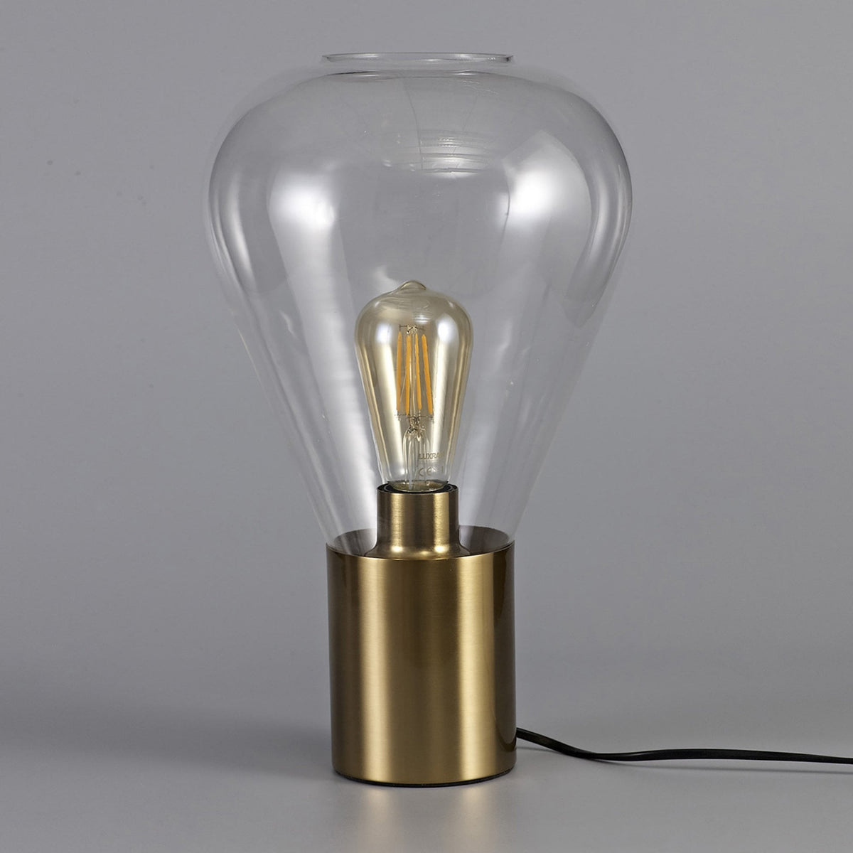 Roborough Narrow Table Lamp in Ancient Brass & Clear Glass