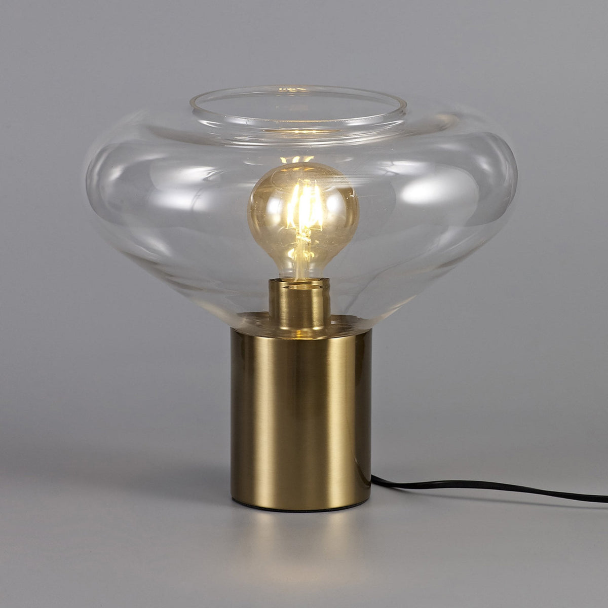 Roborough Wide Table Lamp in Ancient Brass & Clear Glass
