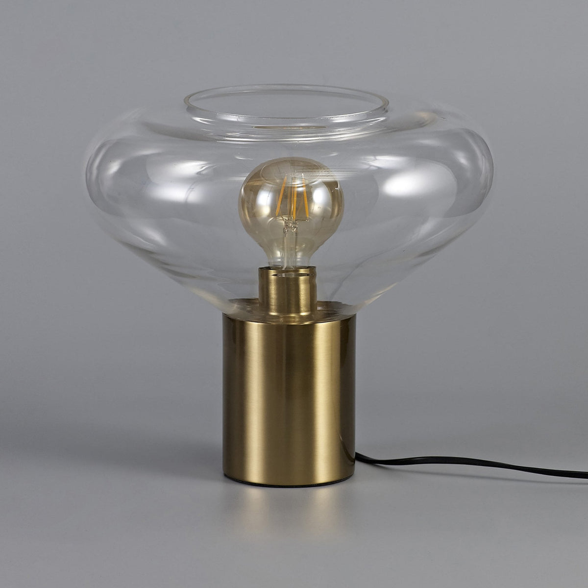 Roborough Wide Table Lamp in Ancient Brass & Clear Glass