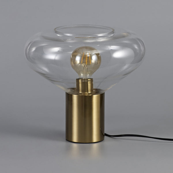 Roborough Wide Table Lamp in Ancient Brass & Clear Glass
