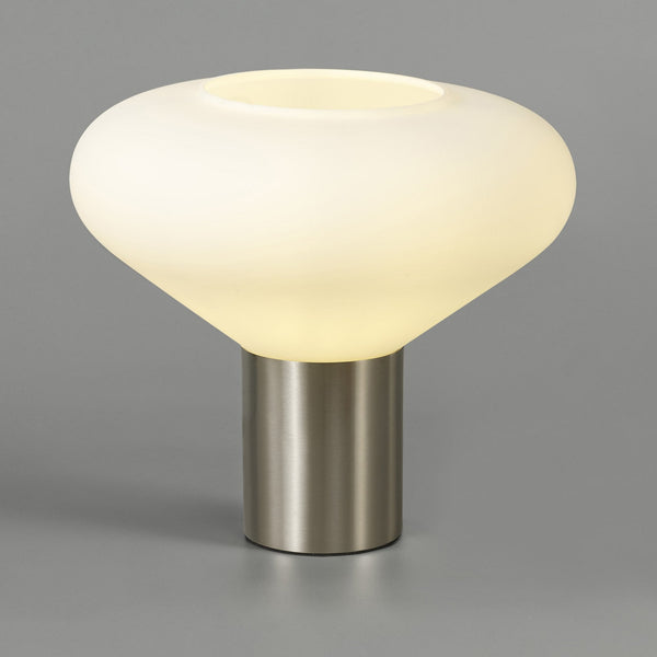 Roborough Wide Table Lamp in Satin Nickel & Opal Glass