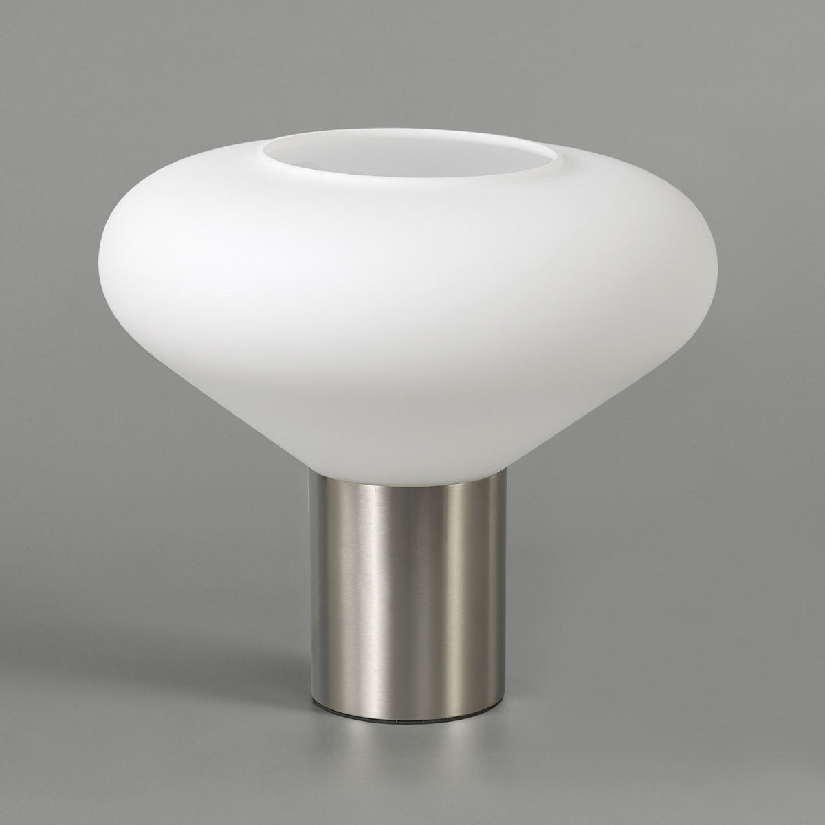 Roborough Wide Table Lamp in Satin Nickel & Opal Glass