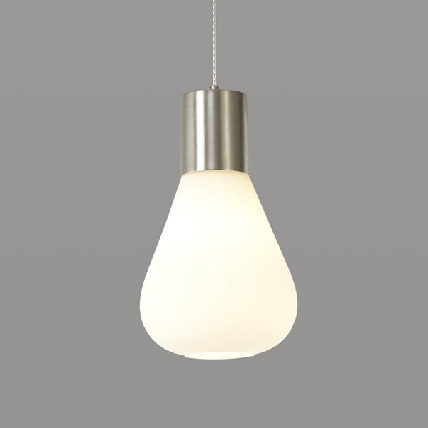 Roborough Narrow Pendant in Satin Nickel & Opal Glass