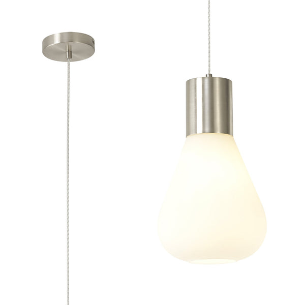 Roborough Narrow Pendant in Satin Nickel & Opal Glass