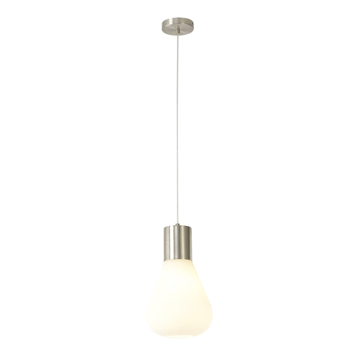 Roborough Narrow Pendant in Satin Nickel & Opal Glass