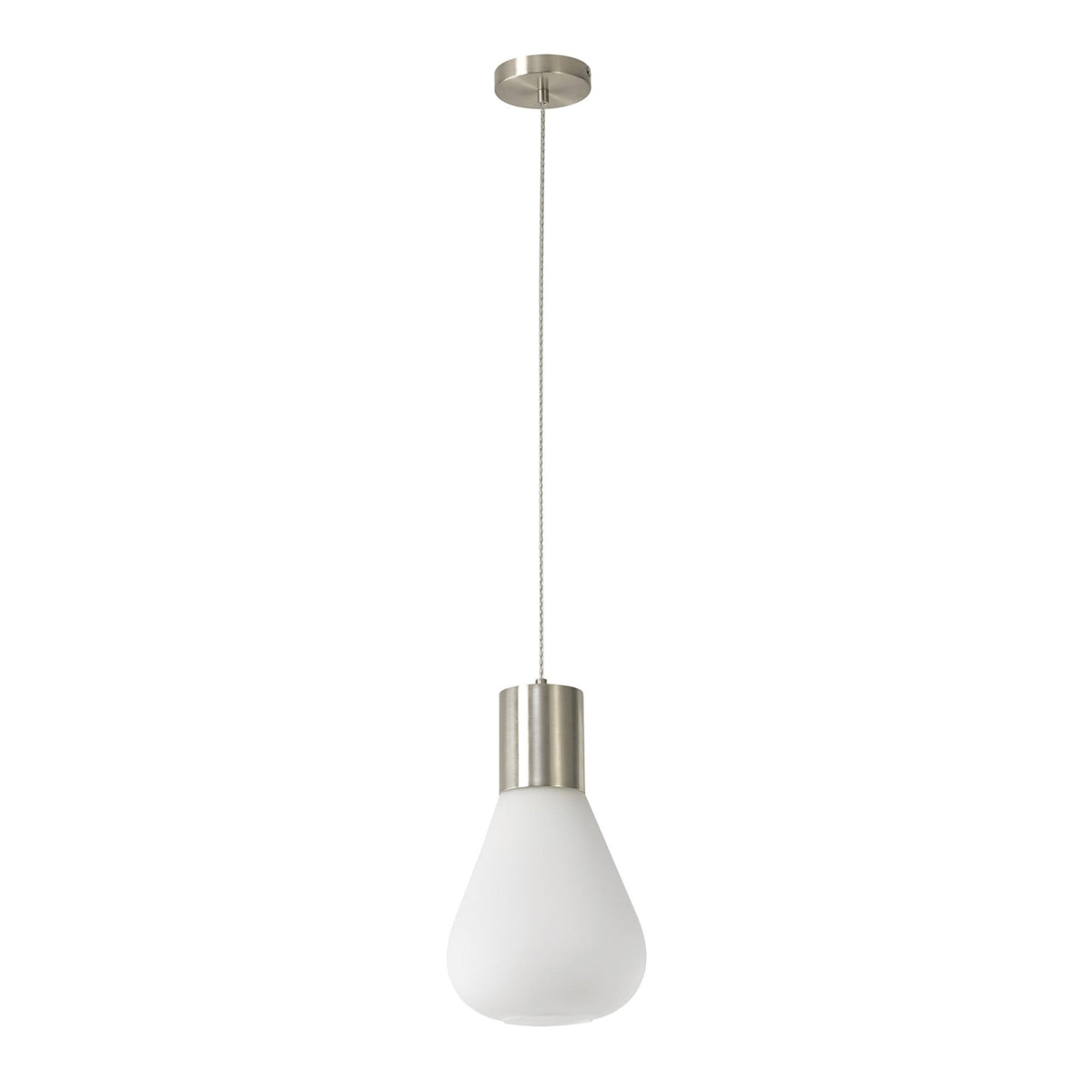 Roborough Narrow Pendant in Satin Nickel & Opal Glass