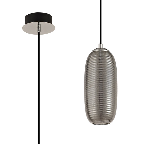 Bigbury 8W LED Chrome Pendant with Smoked Black Glass
