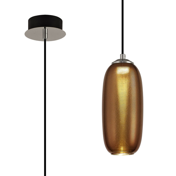Bigbury 8W LED Chrome Pendant with Copper Glass