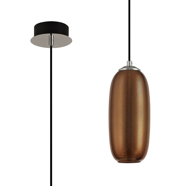 Bigbury 8W LED Chrome Pendant with Copper Glass