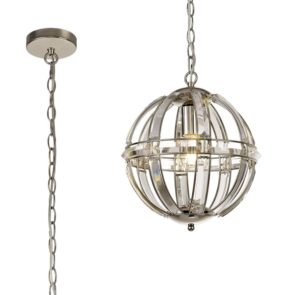 Challacombe Small Round Polished Nickel Pendant with Clear Crystal