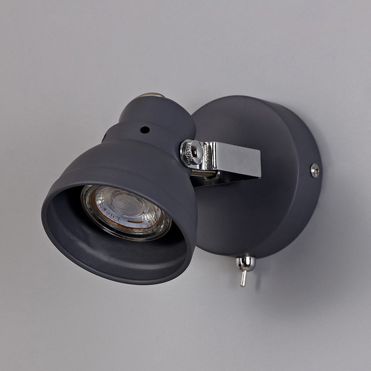 Taddiport Single Adjustable GU10 Spotlight in Matt Grey & Polished Chrome