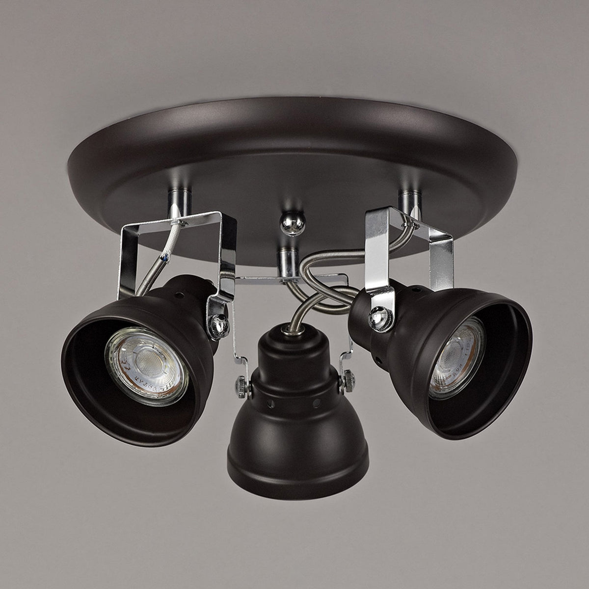 Taddiport Triple Adjustable GU10 Spotlight in Oiled Bronze & Polished Chrome