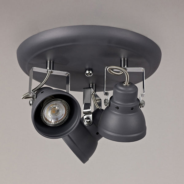 Taddiport Triple Adjustable GU10 Spotlight in Matt Grey & Polished Chrome