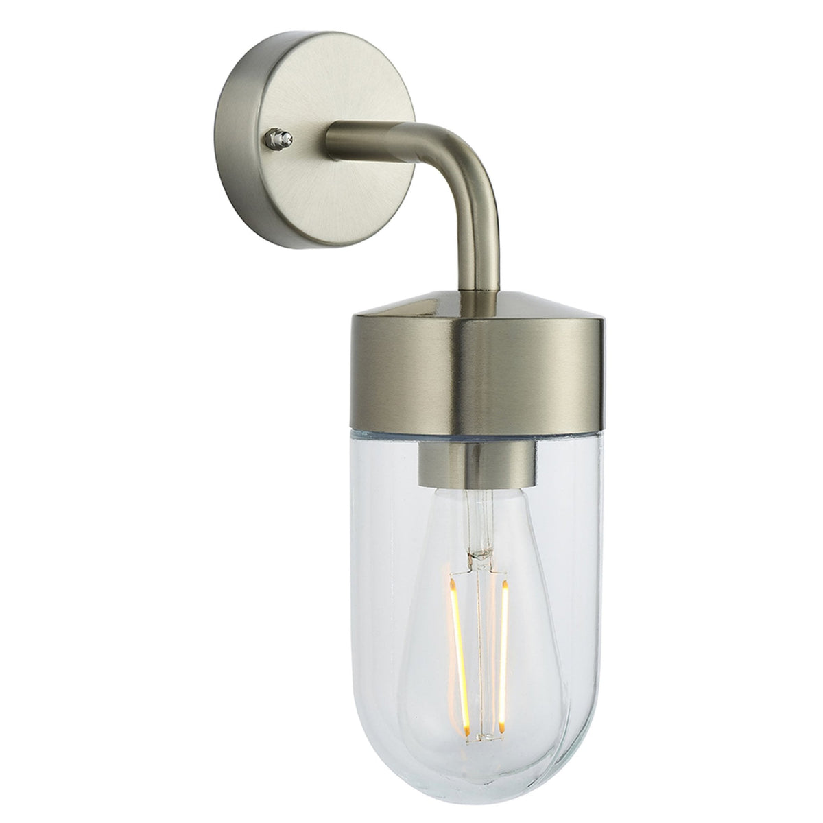 North IP44 Wall Light in Brushed Stainless Steel with Clear Glass