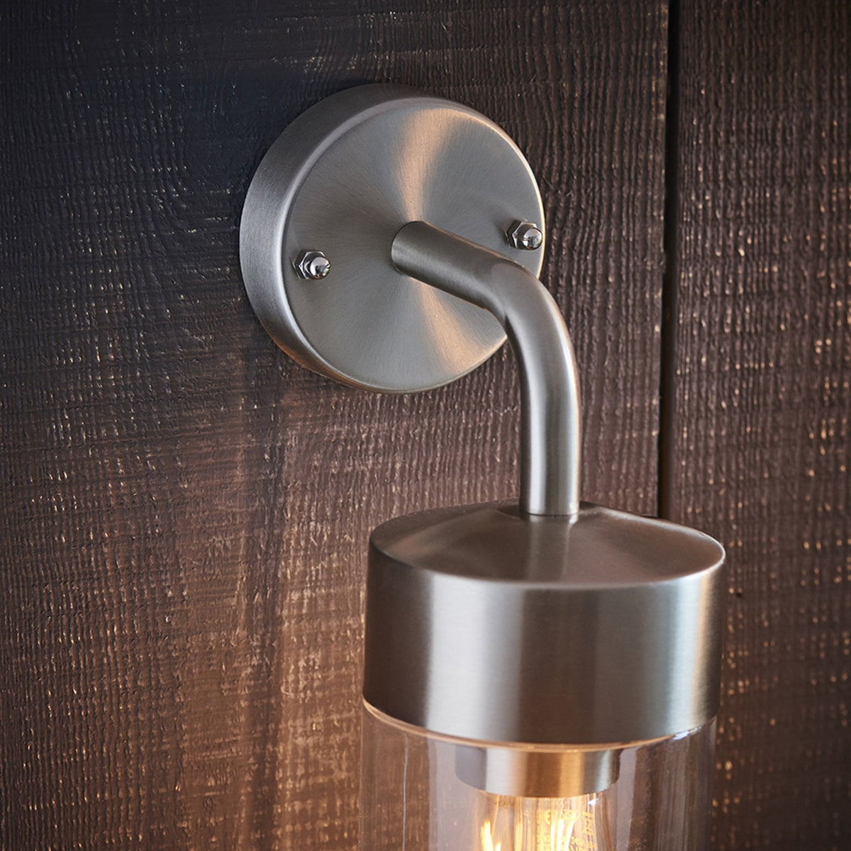 North IP44 Wall Light in Brushed Stainless Steel with Clear Glass