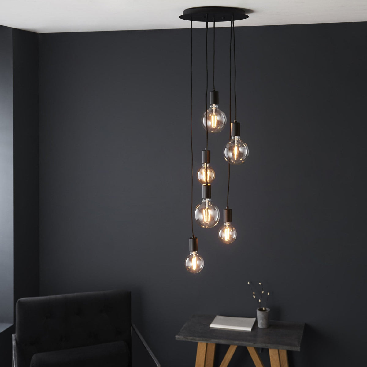 Studio 6 Light Pendant in Matt Black