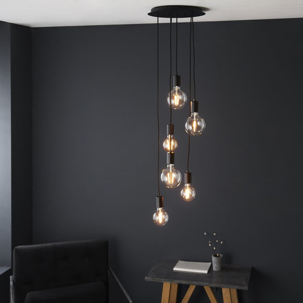 Studio 6 Light Pendant in Matt Black