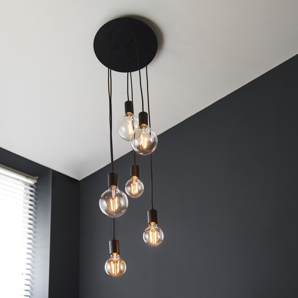 Studio 6 Light Pendant in Matt Black