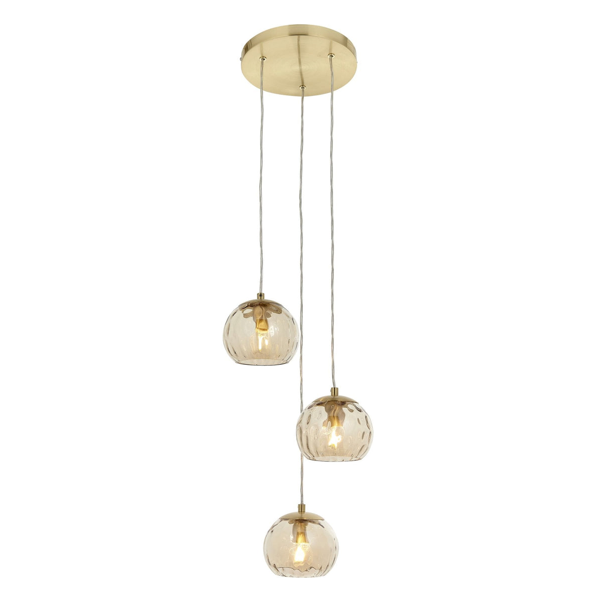 Dimple 3lt Multi Drop Pendant in Brushed Brass & Champagne Lustre Glass