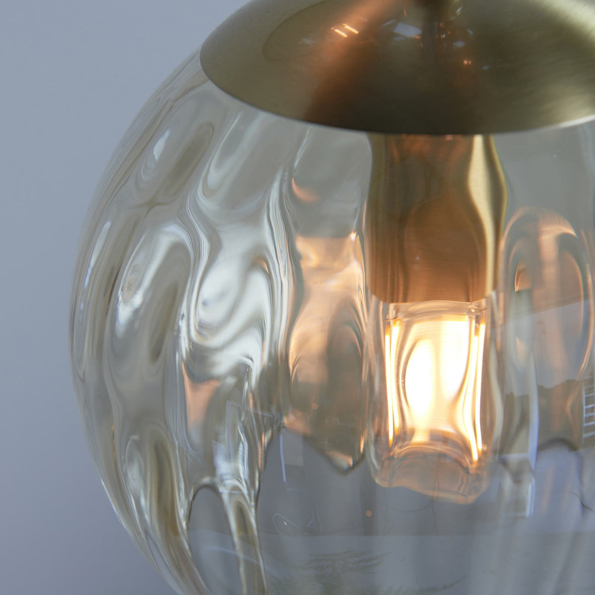 Dimple 3lt Multi Drop Pendant in Brushed Brass & Champagne Lustre Glass