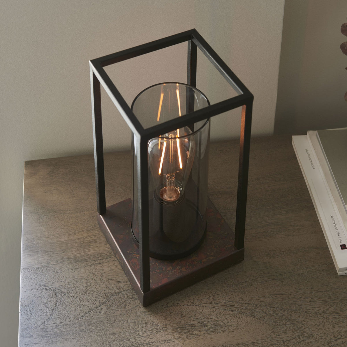 Caleb Geometric Table Lamp with Bronze Patina Base