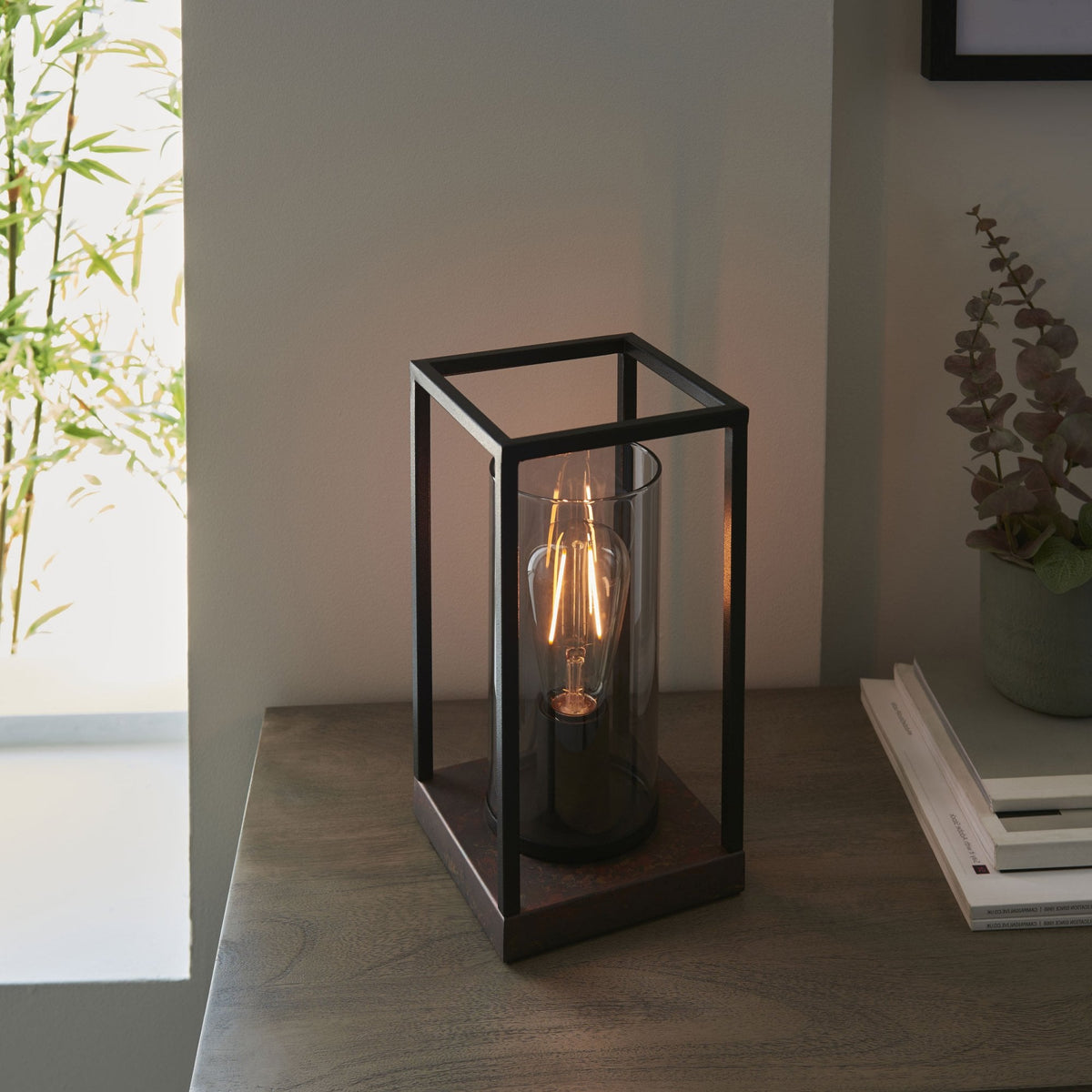 Caleb Geometric Table Lamp with Bronze Patina Base