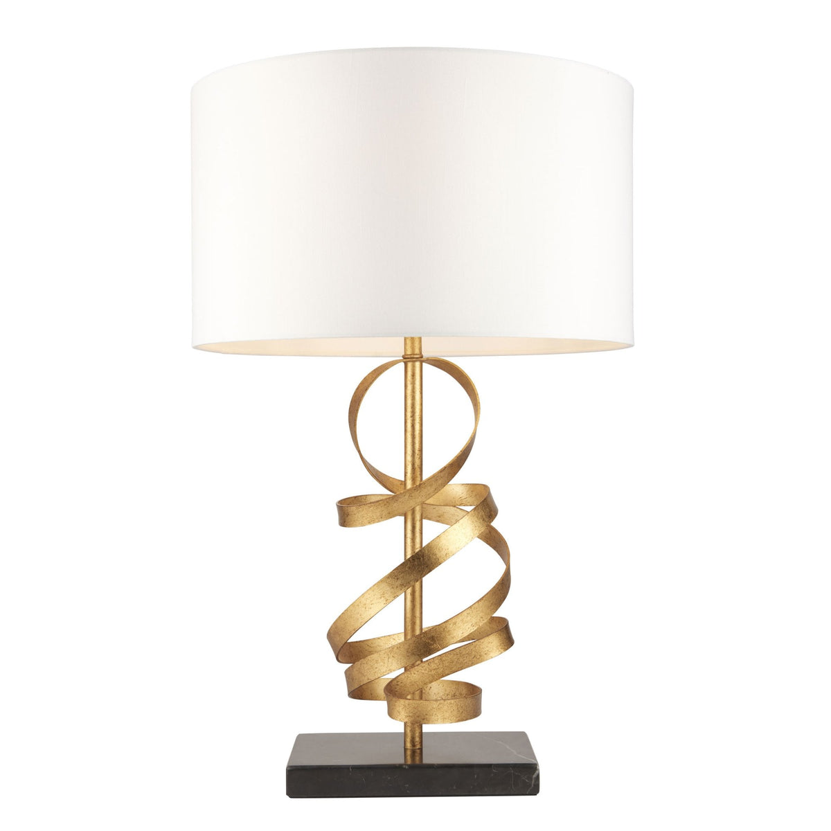 Rampisham Gold Ribbon Table Lamp with Ivory Cotton Shade